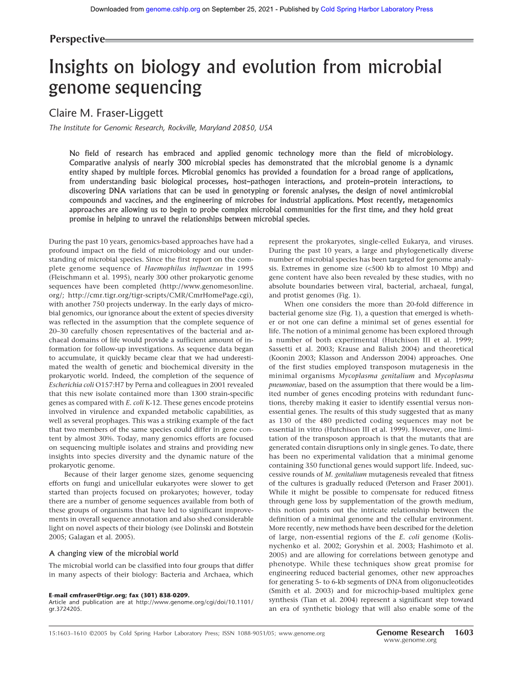 Insights on Biology and Evolution from Microbial Genome Sequencing