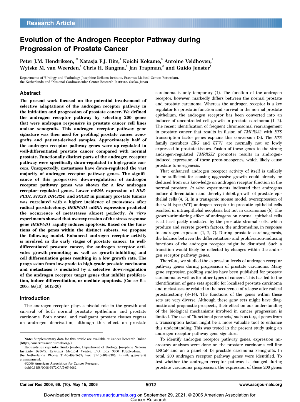 Evolution of the Androgen Receptor Pathway During Progression of Prostate Cancer