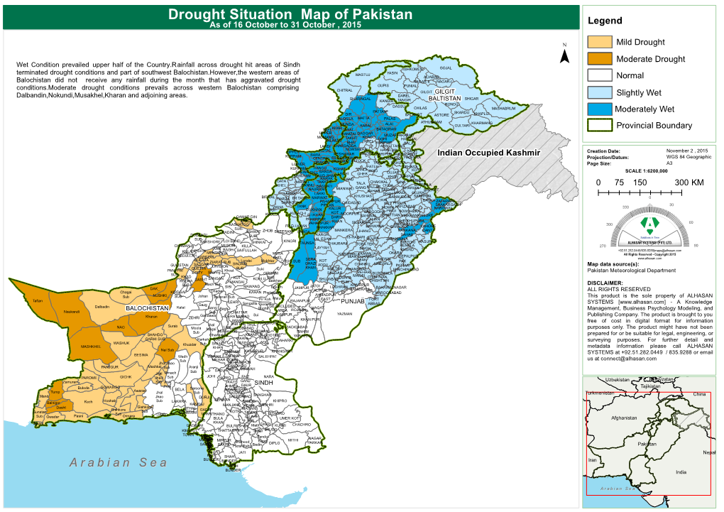 Drought Situation Map of Pakistan As of 16 October to 31 October , 2015 Legend