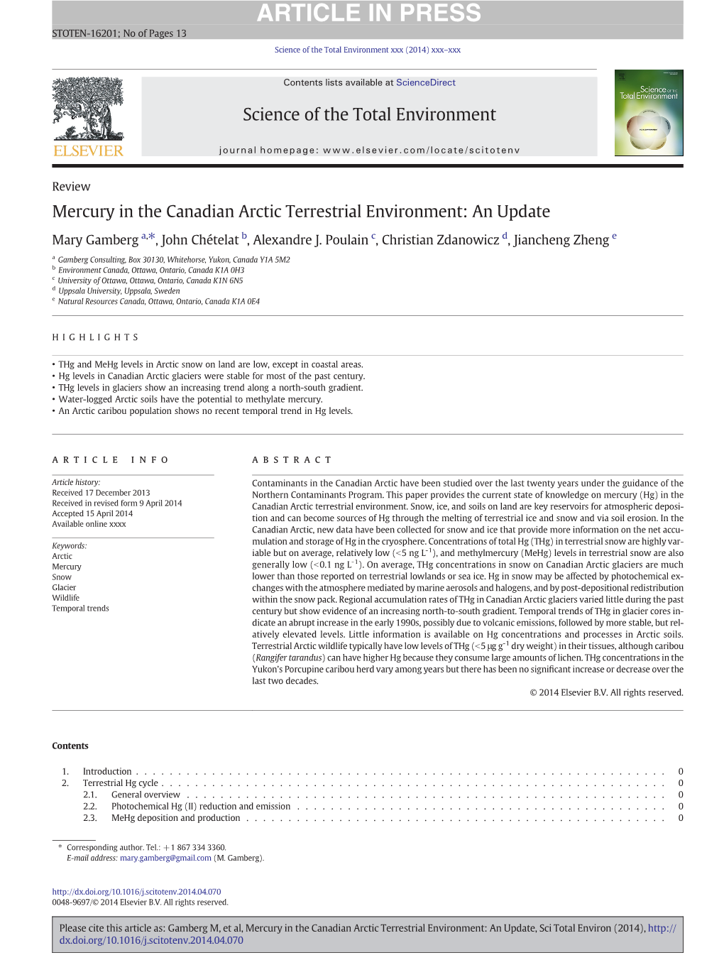 Mercury in the Canadian Arctic Terrestrial Environment: an Update