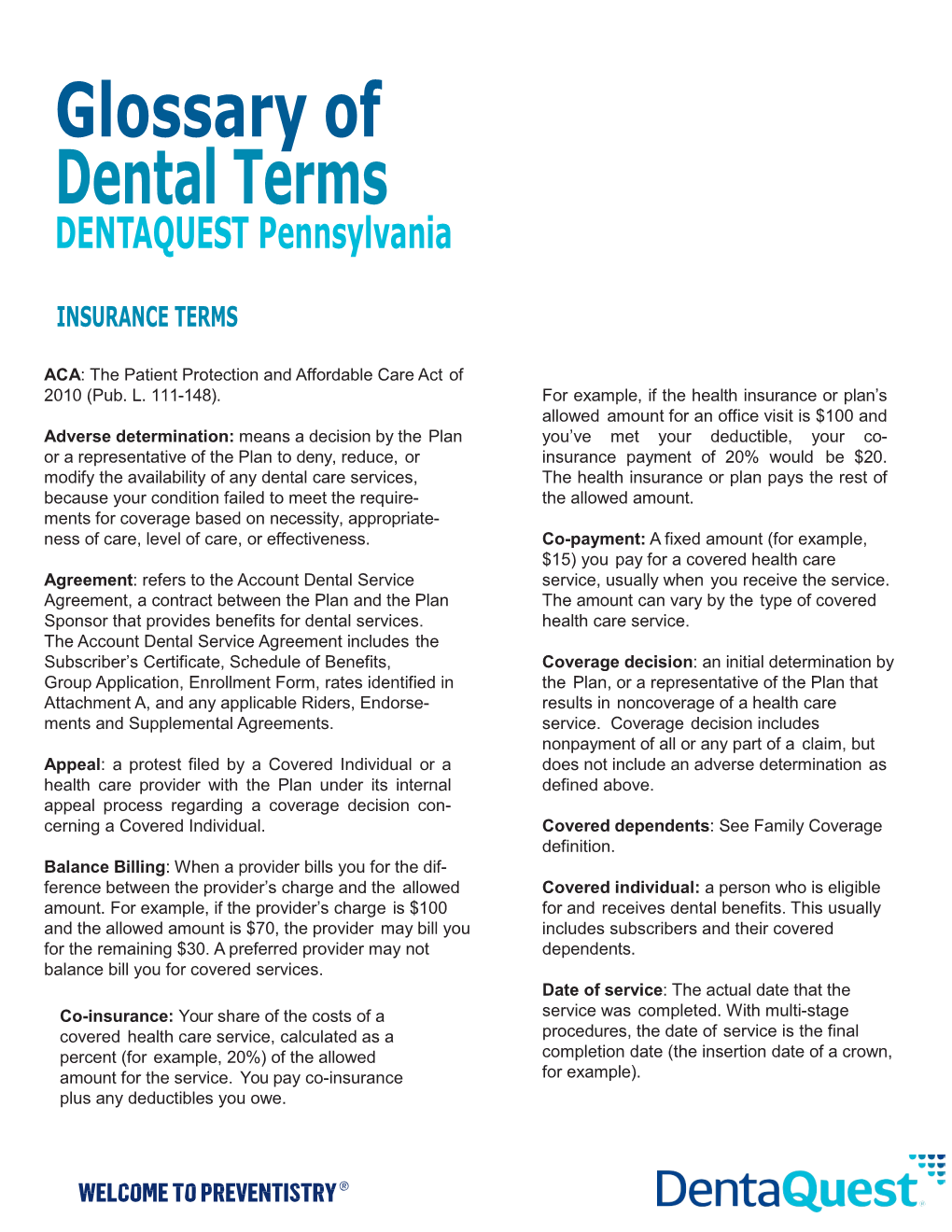 PA Marketplace Glossary of Dental Terms