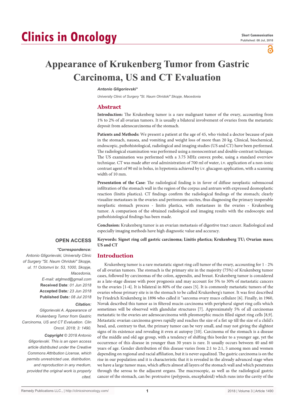 Appearance of Krukenberg Tumor from Gastric Carcinoma, US and CT Evaluation