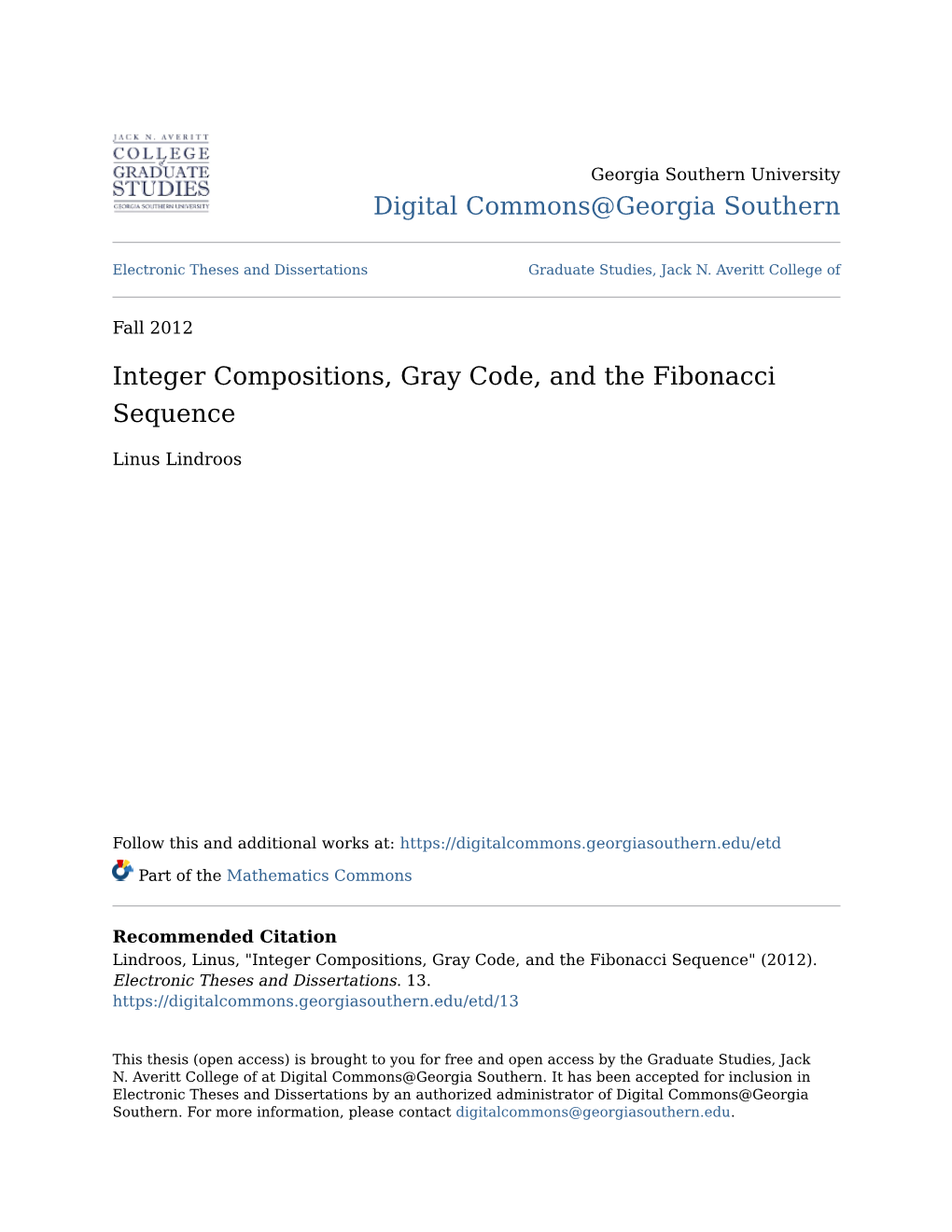 Integer Compositions, Gray Code, and the Fibonacci Sequence