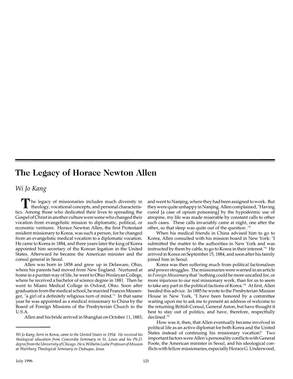 The Legacy of Horace Newton Allen