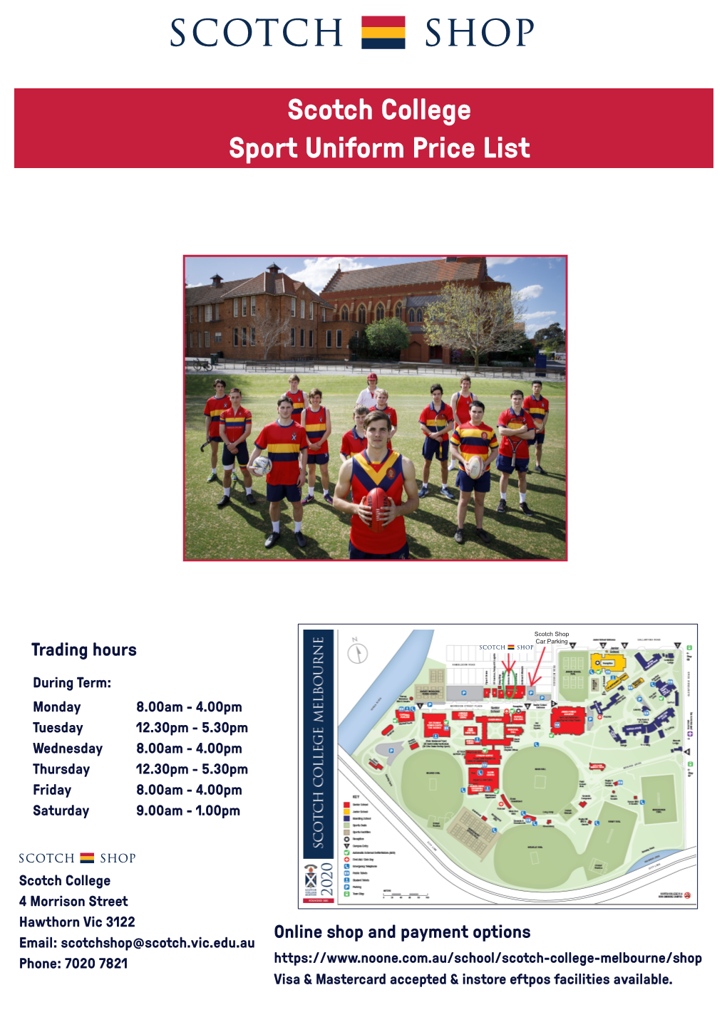 Scotch College Sport Uniform Price List