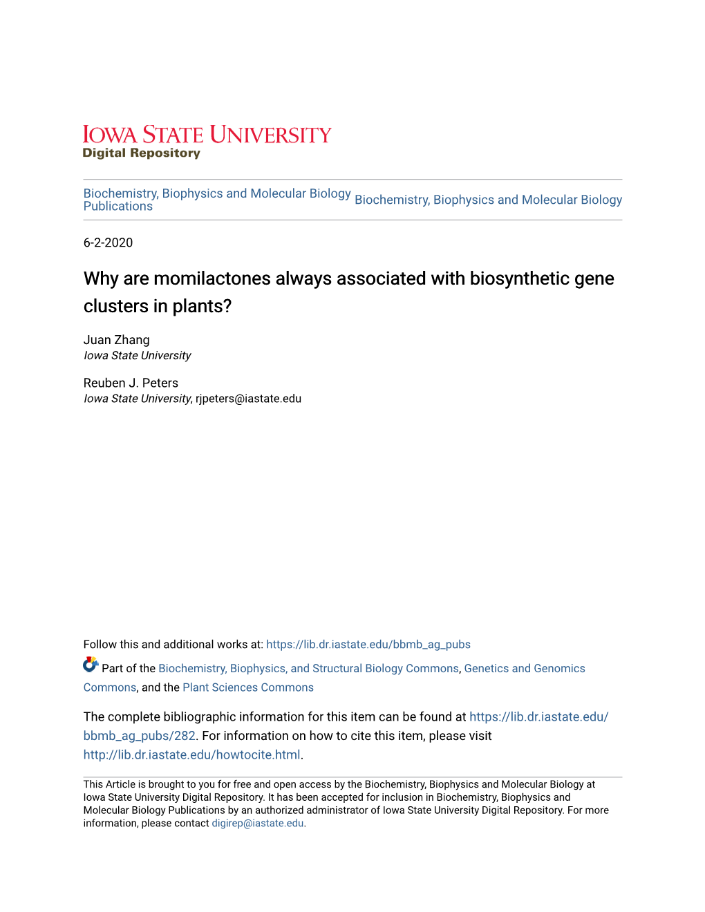 Why Are Momilactones Always Associated with Biosynthetic Gene Clusters in Plants?