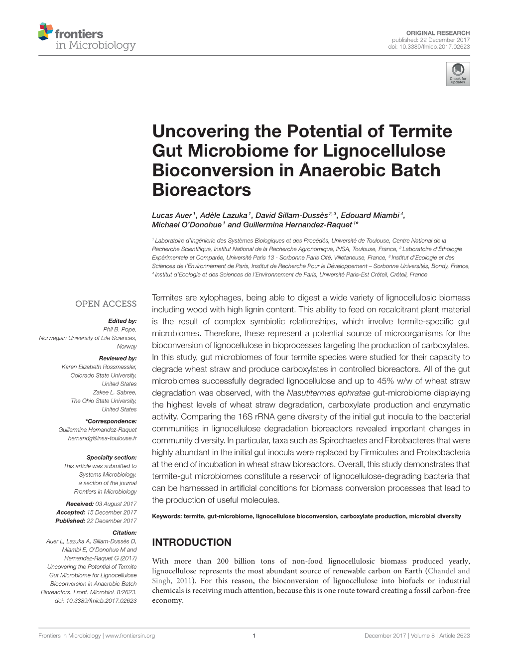 Uncovering the Potential of Termite Gut Microbiome for Lignocellulose Bioconversion in Anaerobic Batch Bioreactors