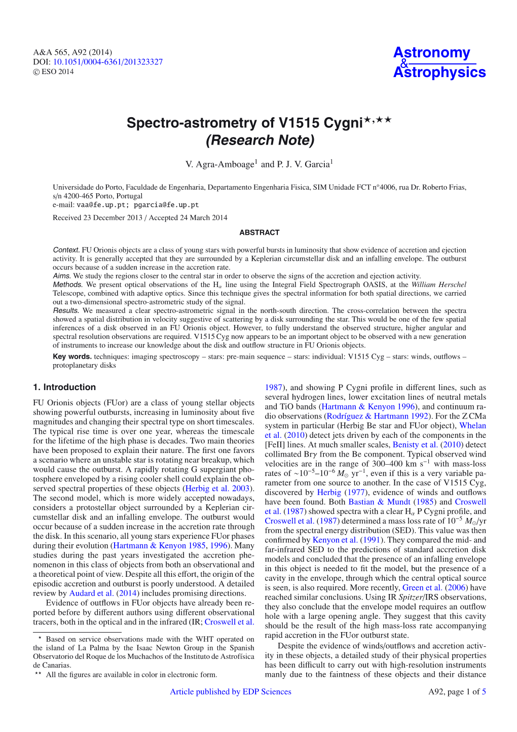 Spectro-Astrometry of V1515 Cygni⋆⋆⋆