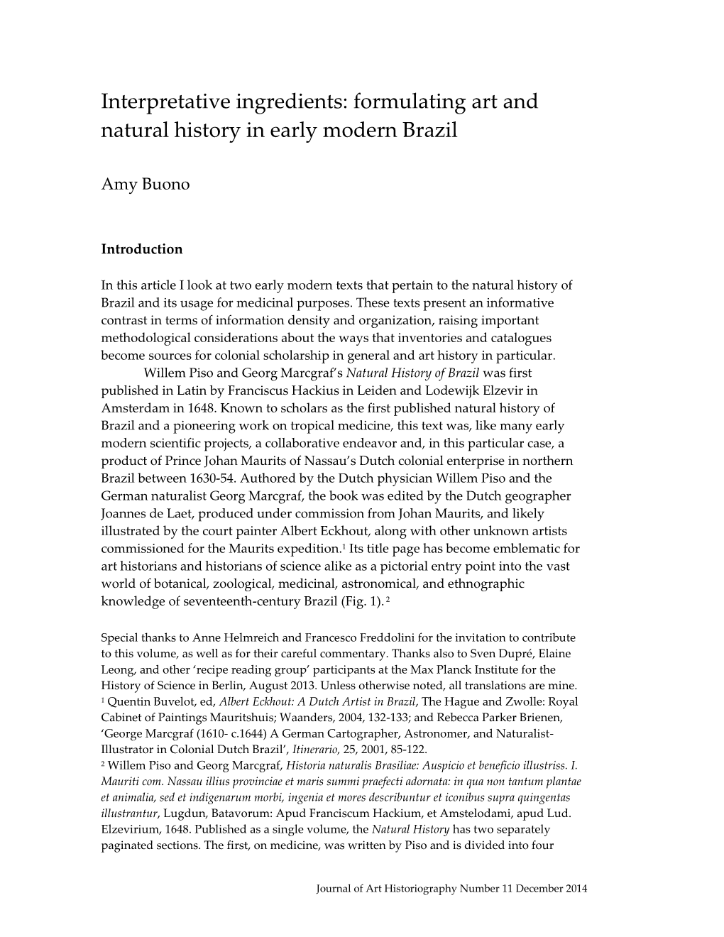 Interpretative Ingredients: Formulating Art and Natural History in Early Modern Brazil