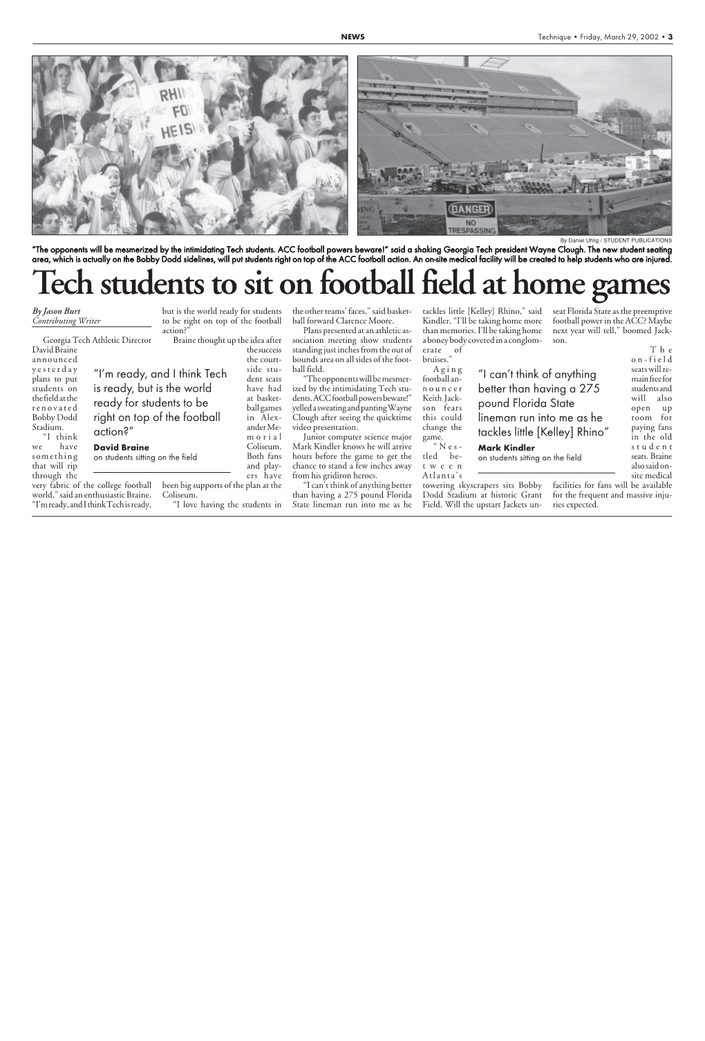 Tech Students to Sit on Football Field at Home Games