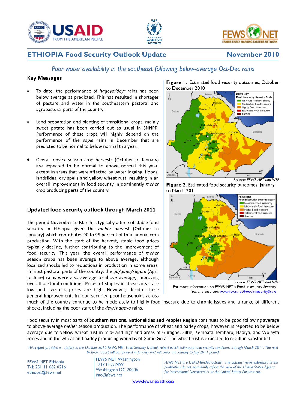 ETHIOPIA Food Security Outlook Update November 2010 Poor Water