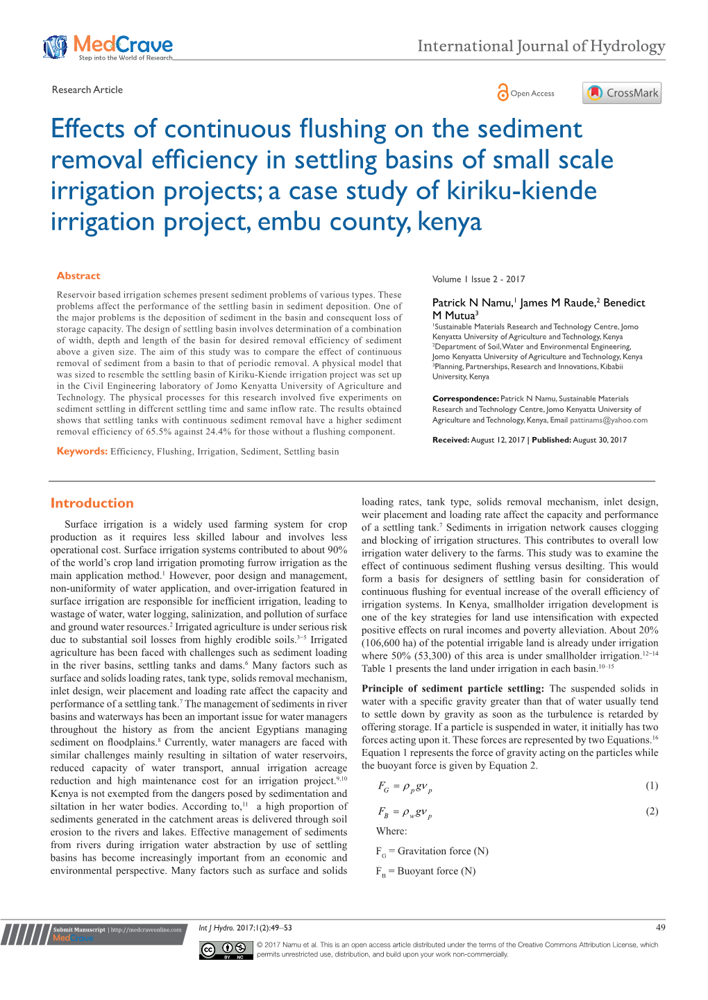 Effects of Continuous Flushing on the Sediment Removal Efficiency In