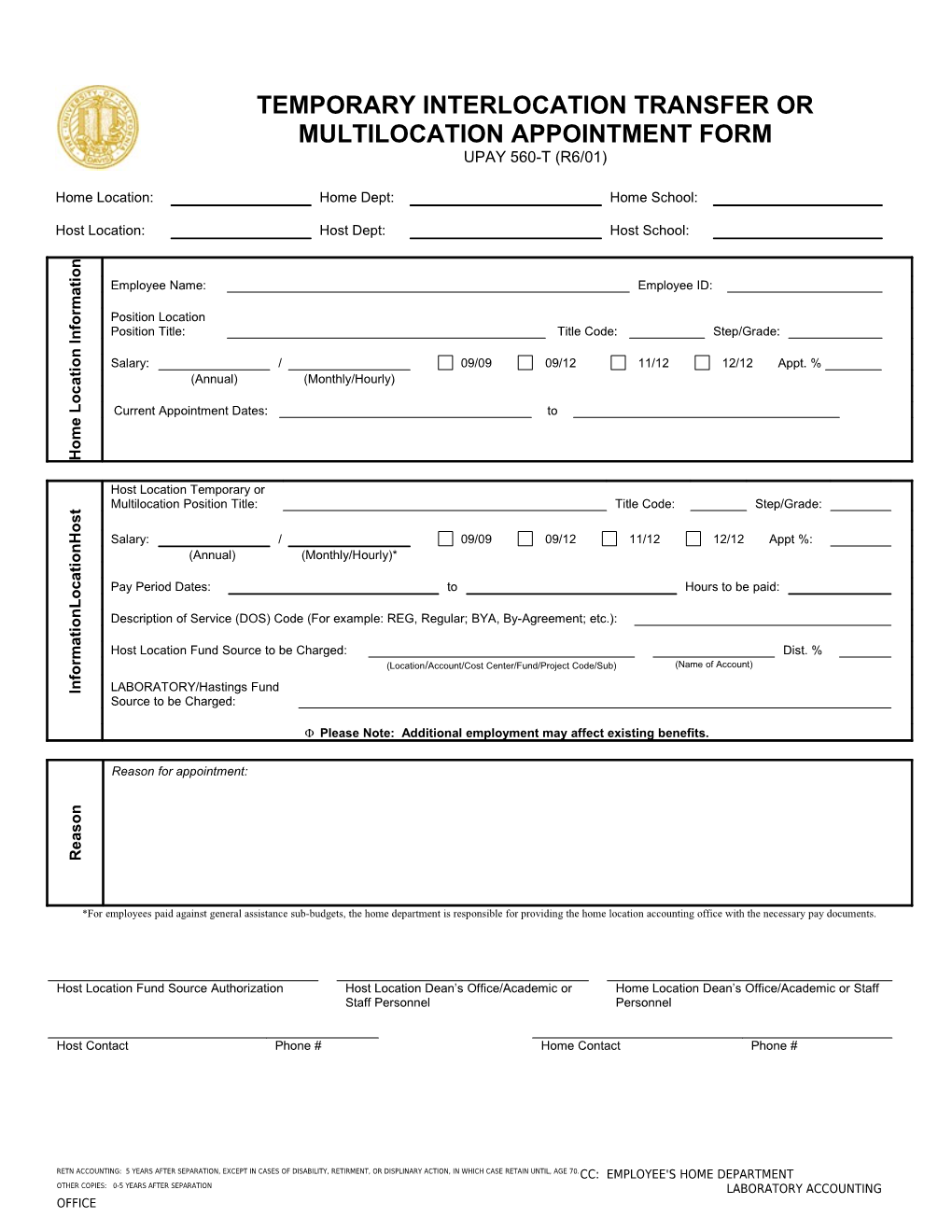 Temporary Interlocation Transfer Or Multilocation Appointment Form