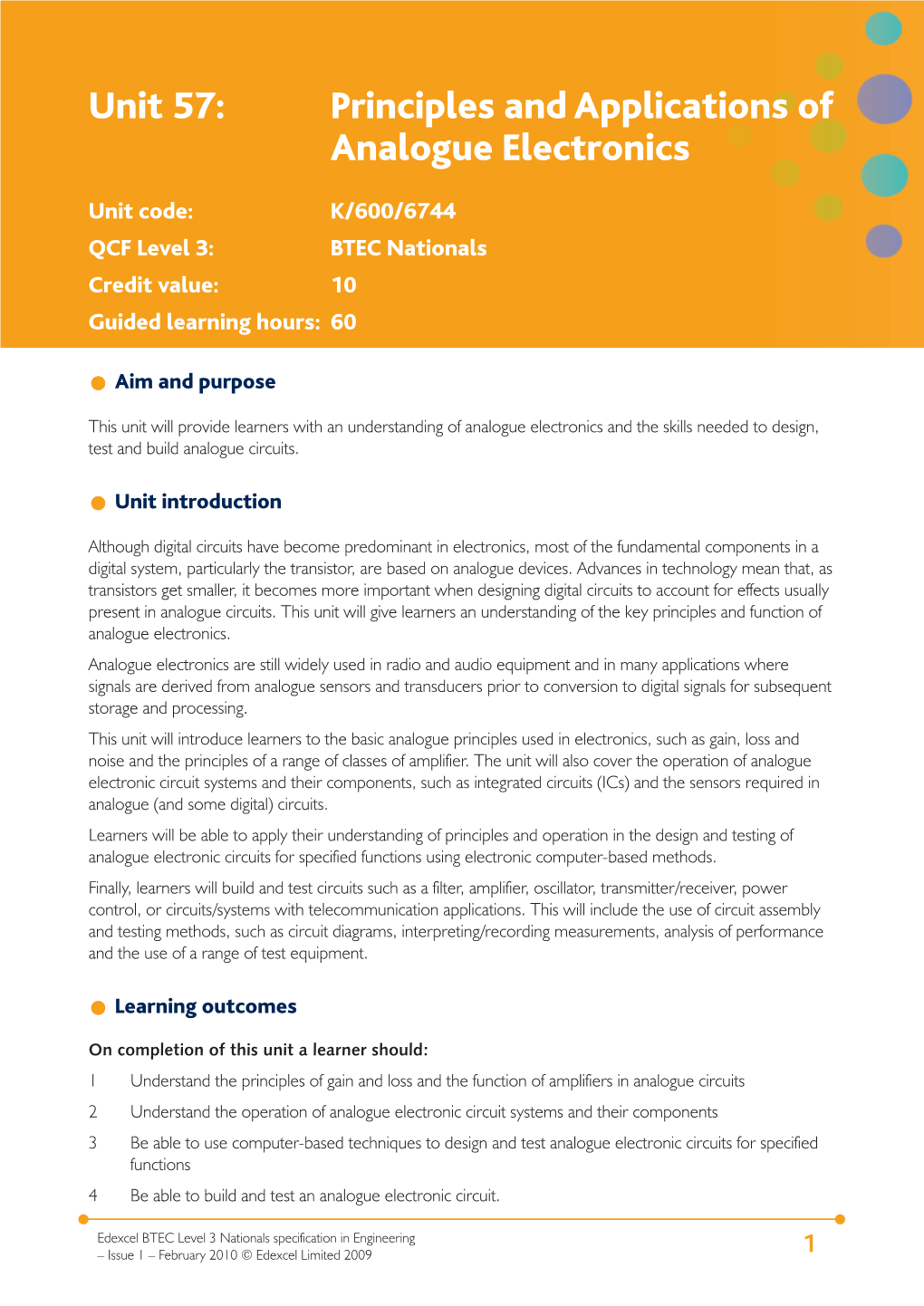 Unit 57: Principles and Applications of Analogue Electronics