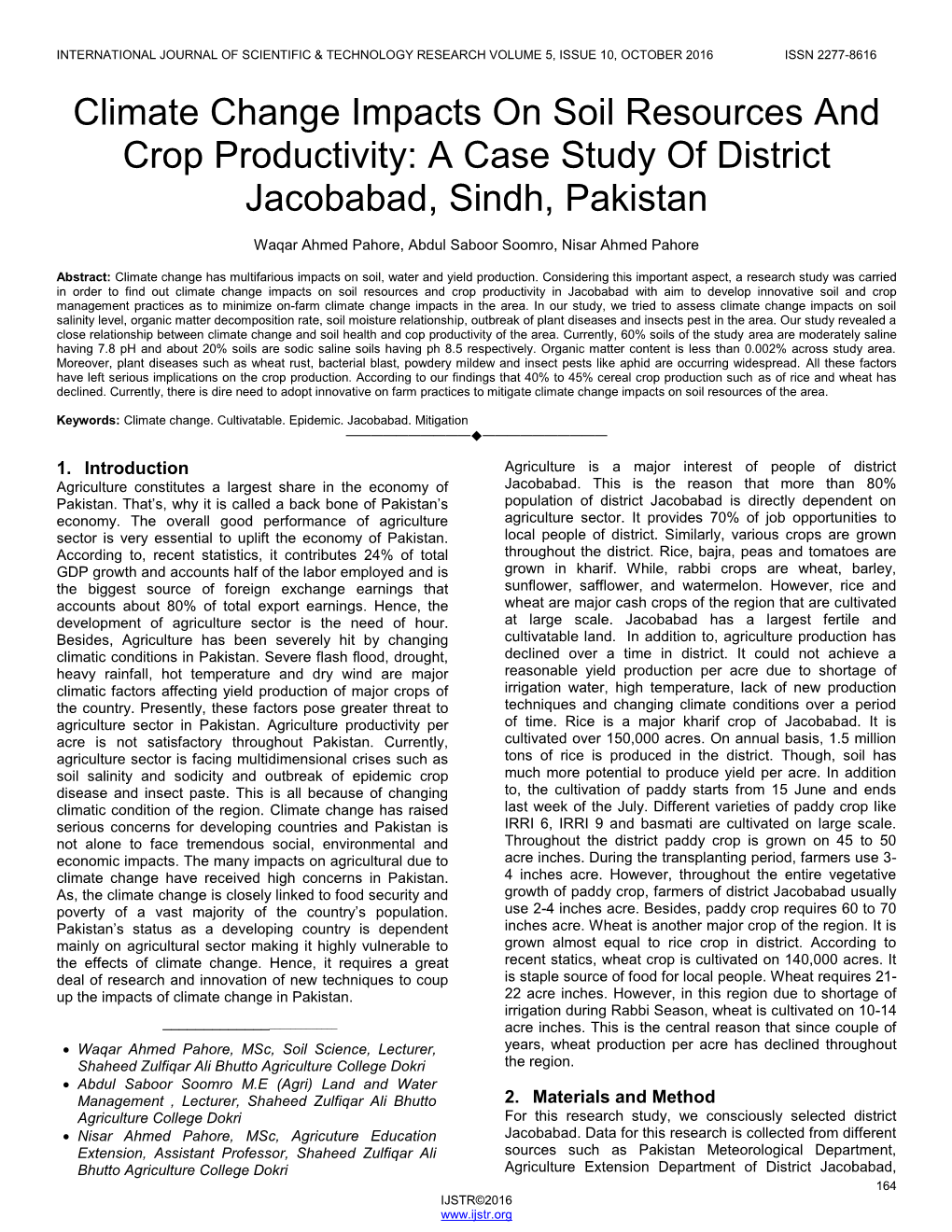 Climate Change Impacts on Soil Resources and Crop Productivity: a Case Study of District Jacobabad, Sindh, Pakistan