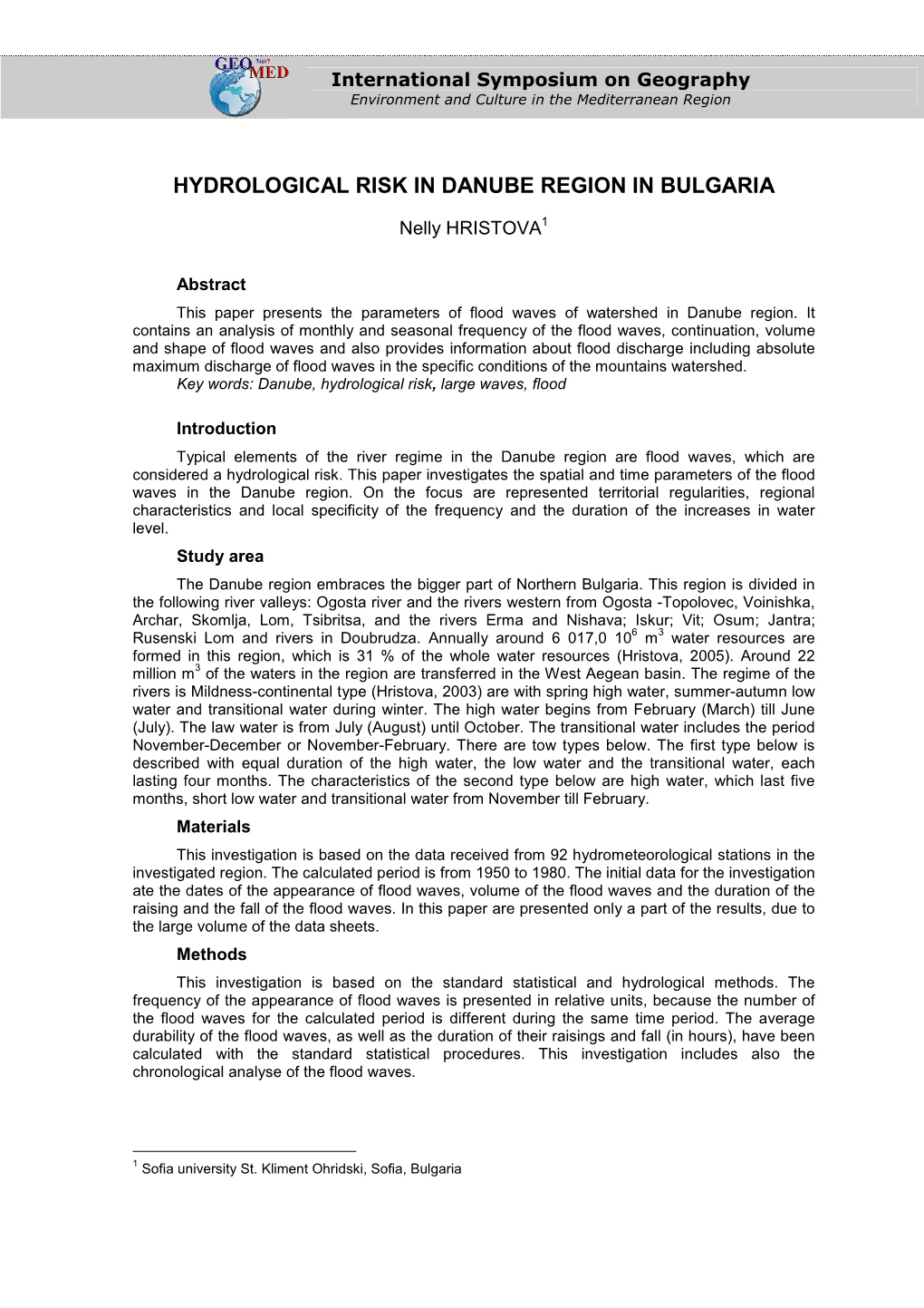 Hydrological Risk in Danube Region in Bulgaria