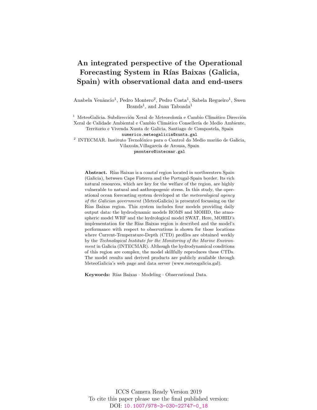 An Integrated Perspective of the Operational Forecasting System in R´Iasbaixas (Galicia, Spain) with Observational Data and End-Users