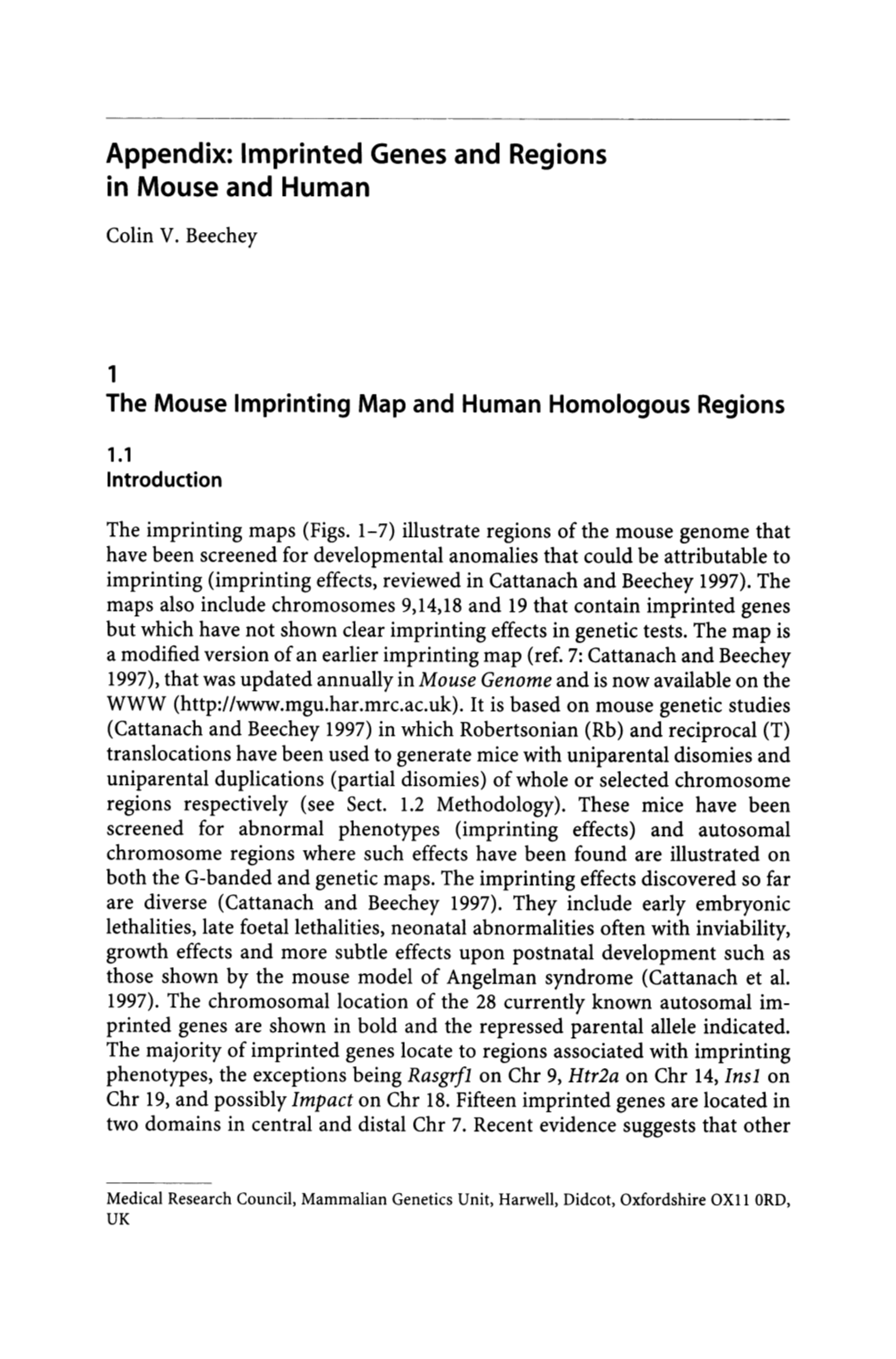 Appendix: Imprinted Genes and Regions in Mouse and Human