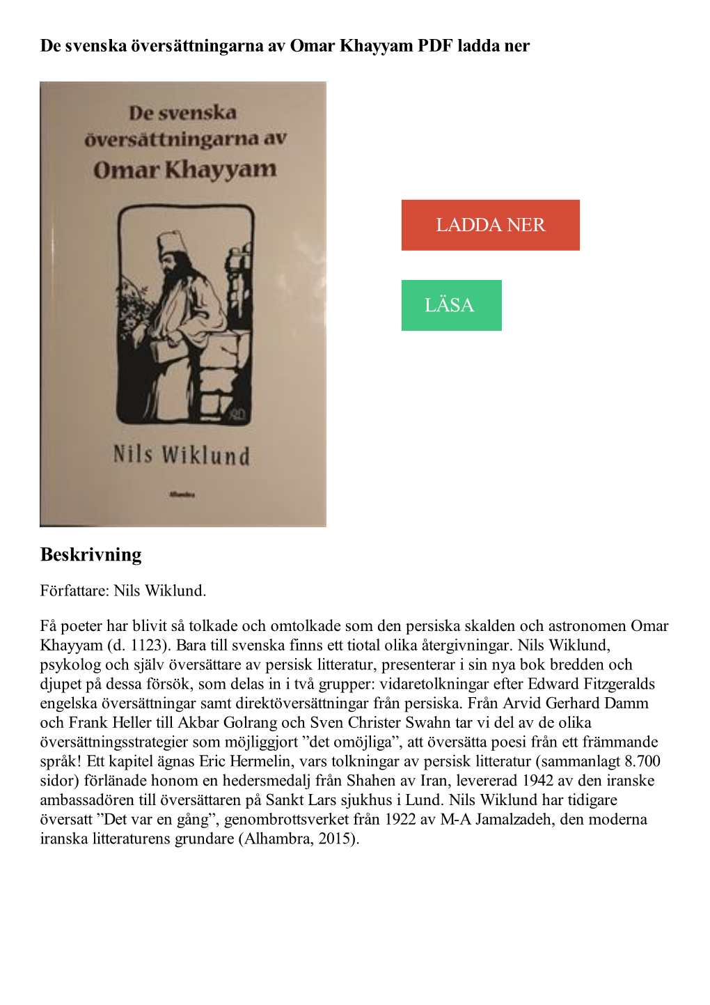 De Svenska Oversattningarna Av Omar Khayyam PDF Ladda