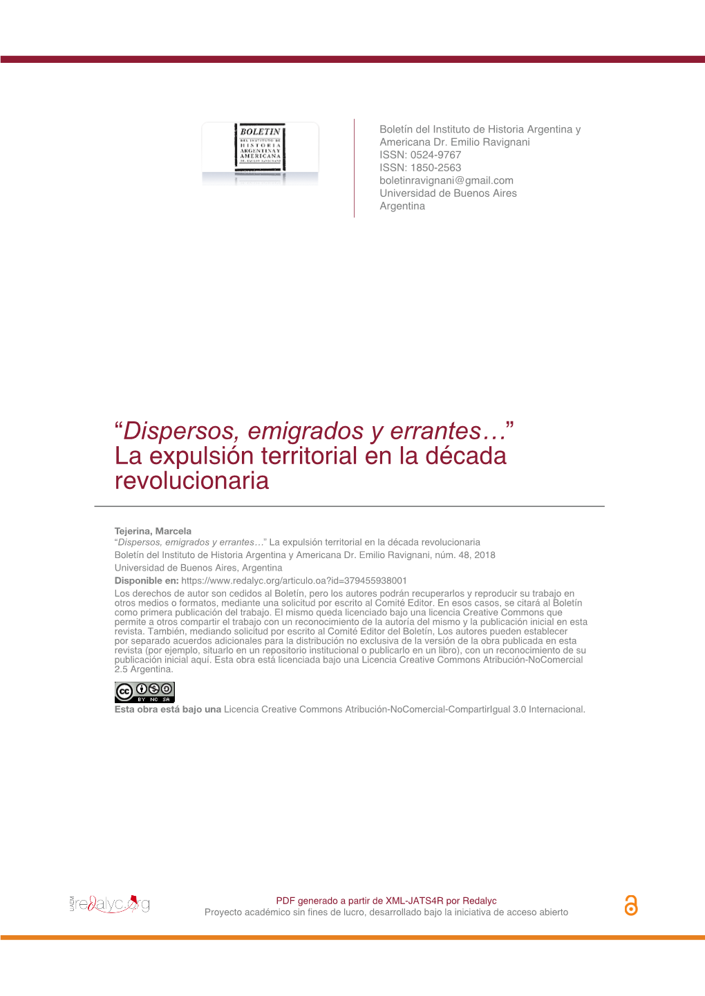 “Dispersos, Emigrados Y Errantes…” La Expulsión Territorial En La Década Revolucionaria