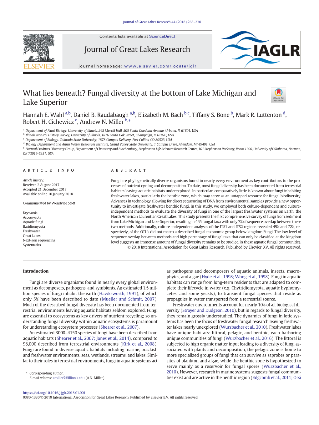 What Lies Beneath? Fungal Diversity at the Bottom of Lake Michigan and Lake Superior