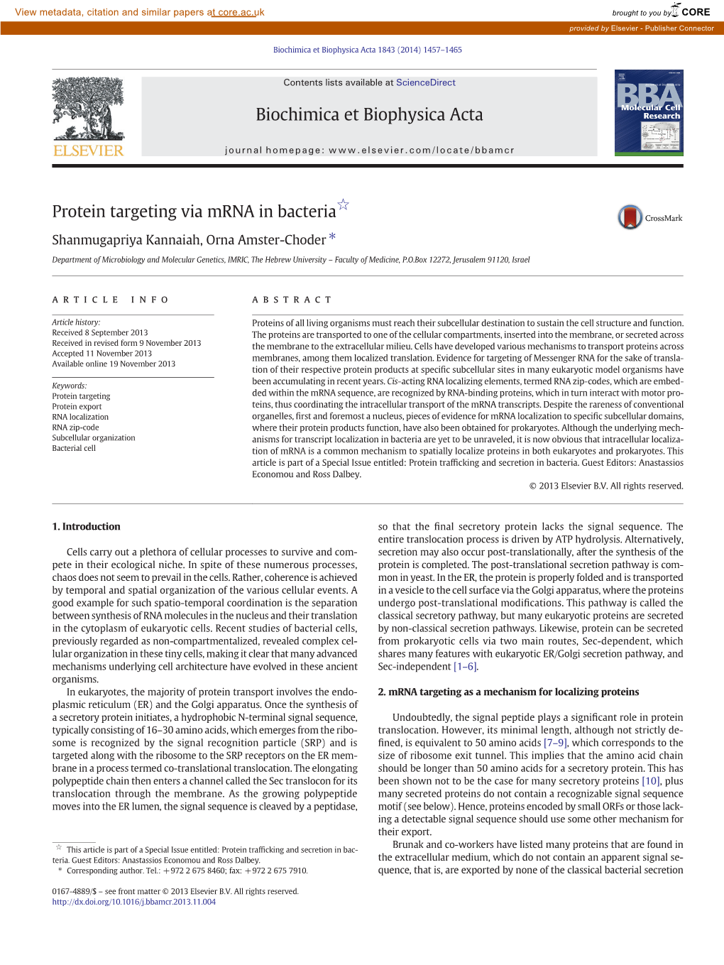 Protein Targeting Via Mrna in Bacteria☆