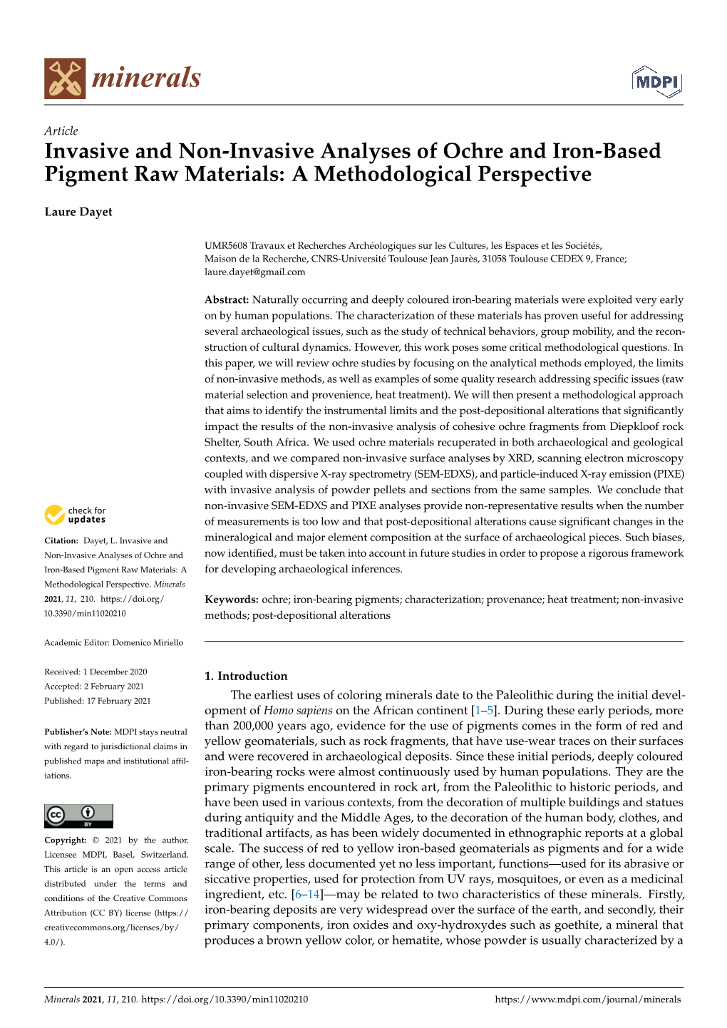 Invasive and Non-Invasive Analyses of Ochre and Iron-Based Pigment Raw Materials: a Methodological Perspective