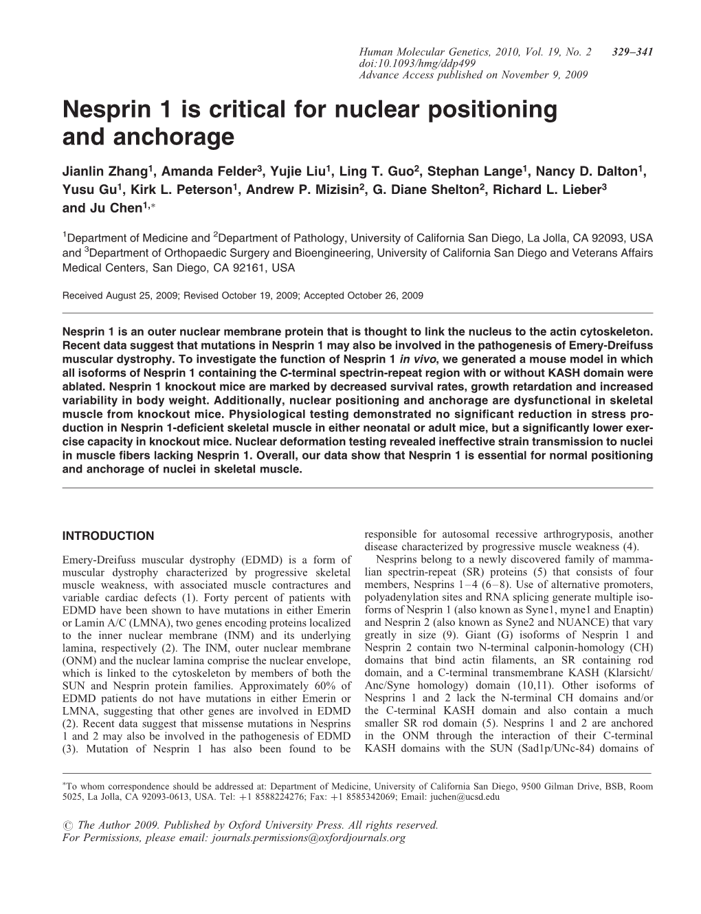 Nesprin 1 Is Critical for Nuclear Positioning and Anchorage