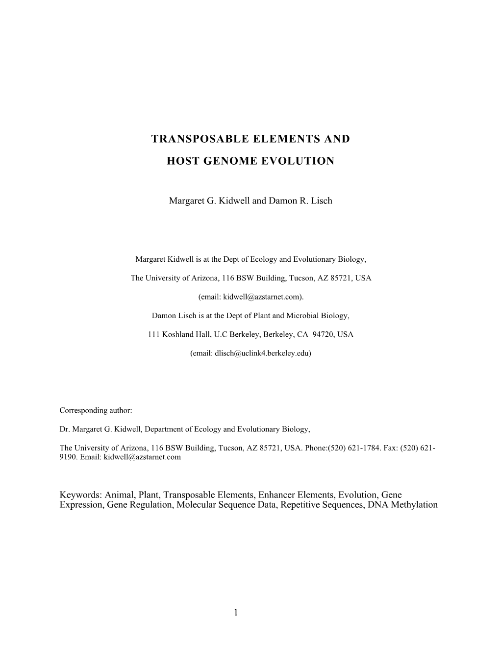 Transposable Elements and Host Genome Evolution