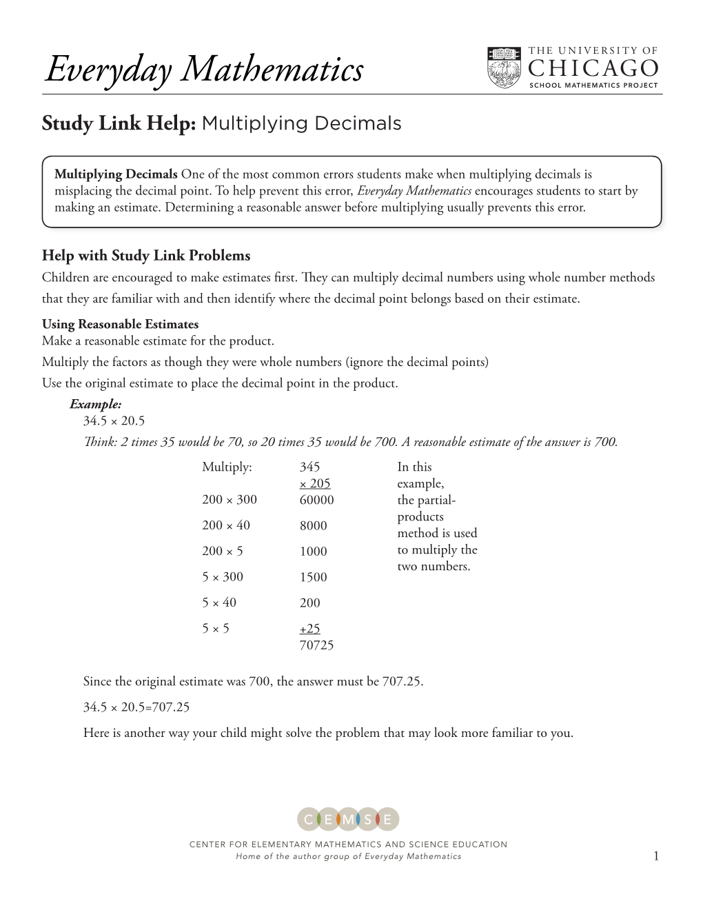 Study Link Help: Multiplying Decimals