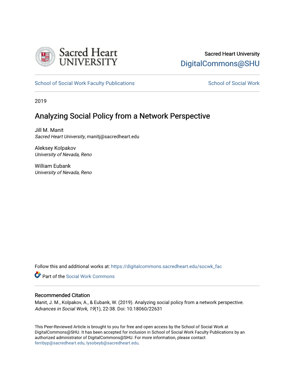 Analyzing Social Policy from a Network Perspective