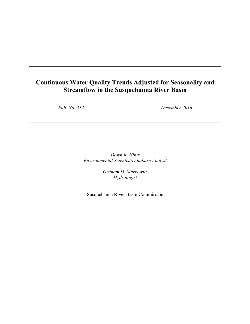 Continuous Water Quality Trends Adjusted for Seasonality and Streamflow in the Susquehanna River Basin