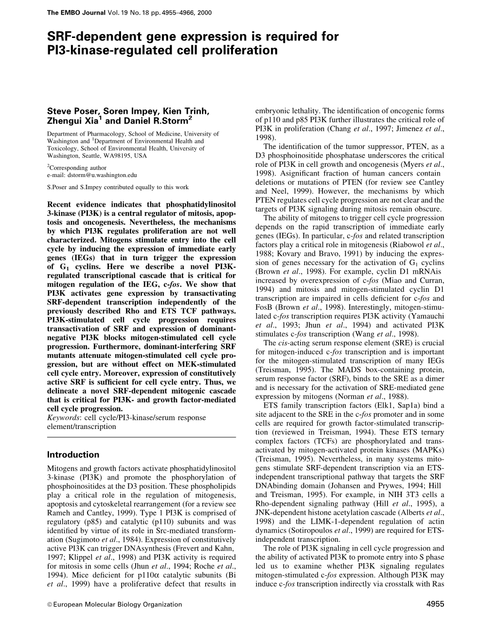 Srfdependent Gene Expression Is Required for Pi3kinaseregulated Cell