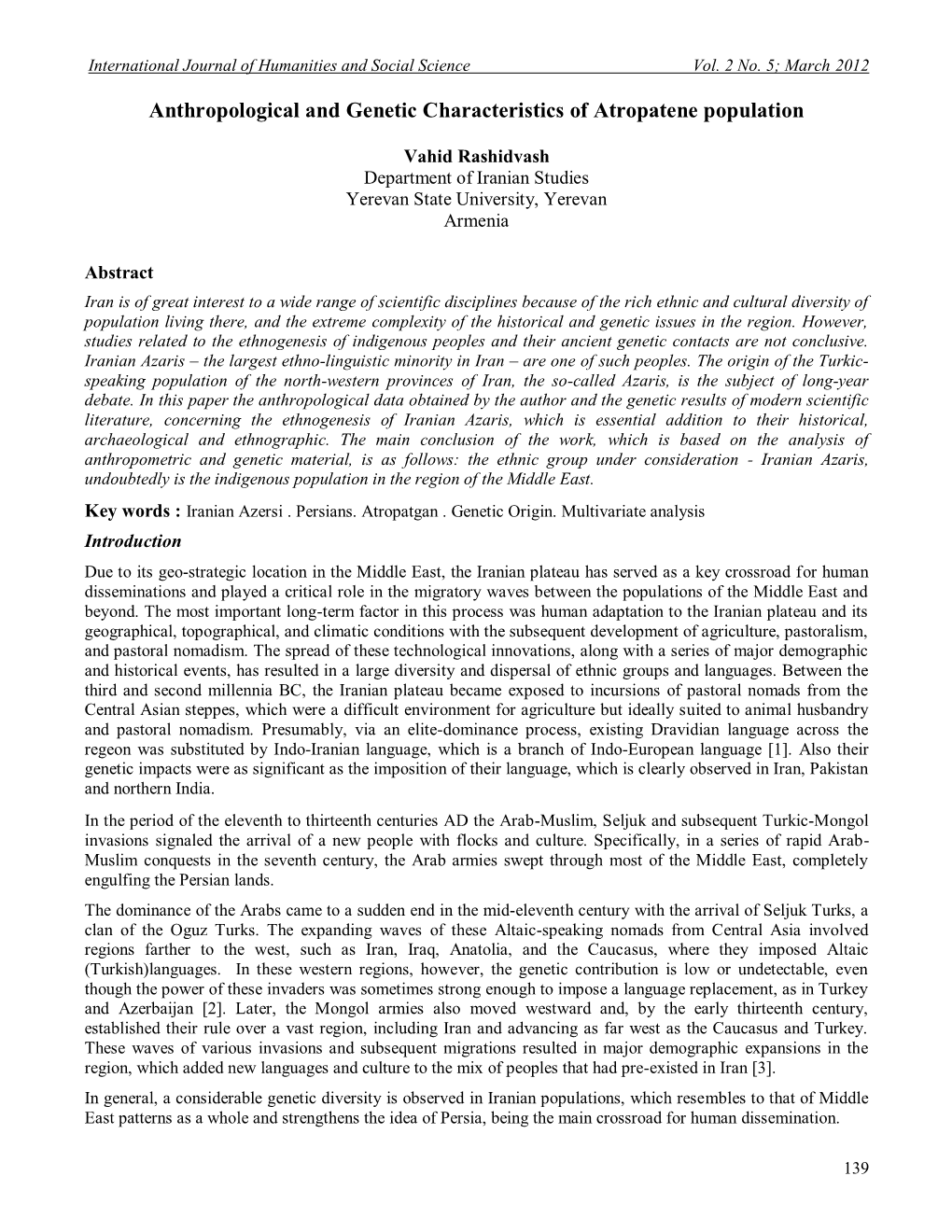 Anthropological and Genetic Characteristics of Atropatene Population