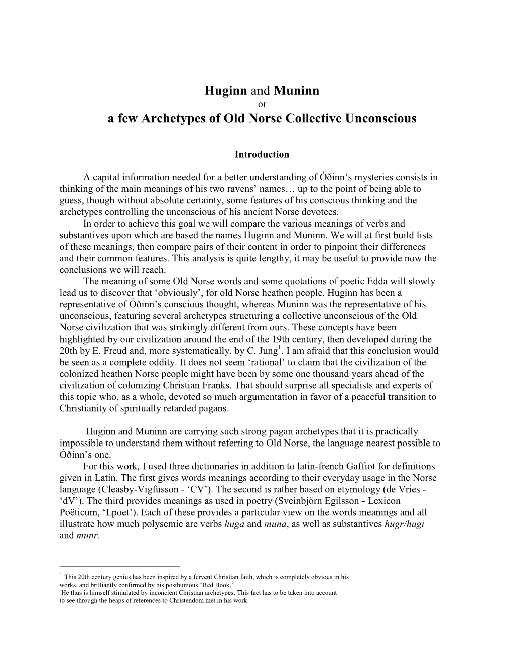 Huginn and Muninn a Few Archetypes of Old Norse Collective Unconscious