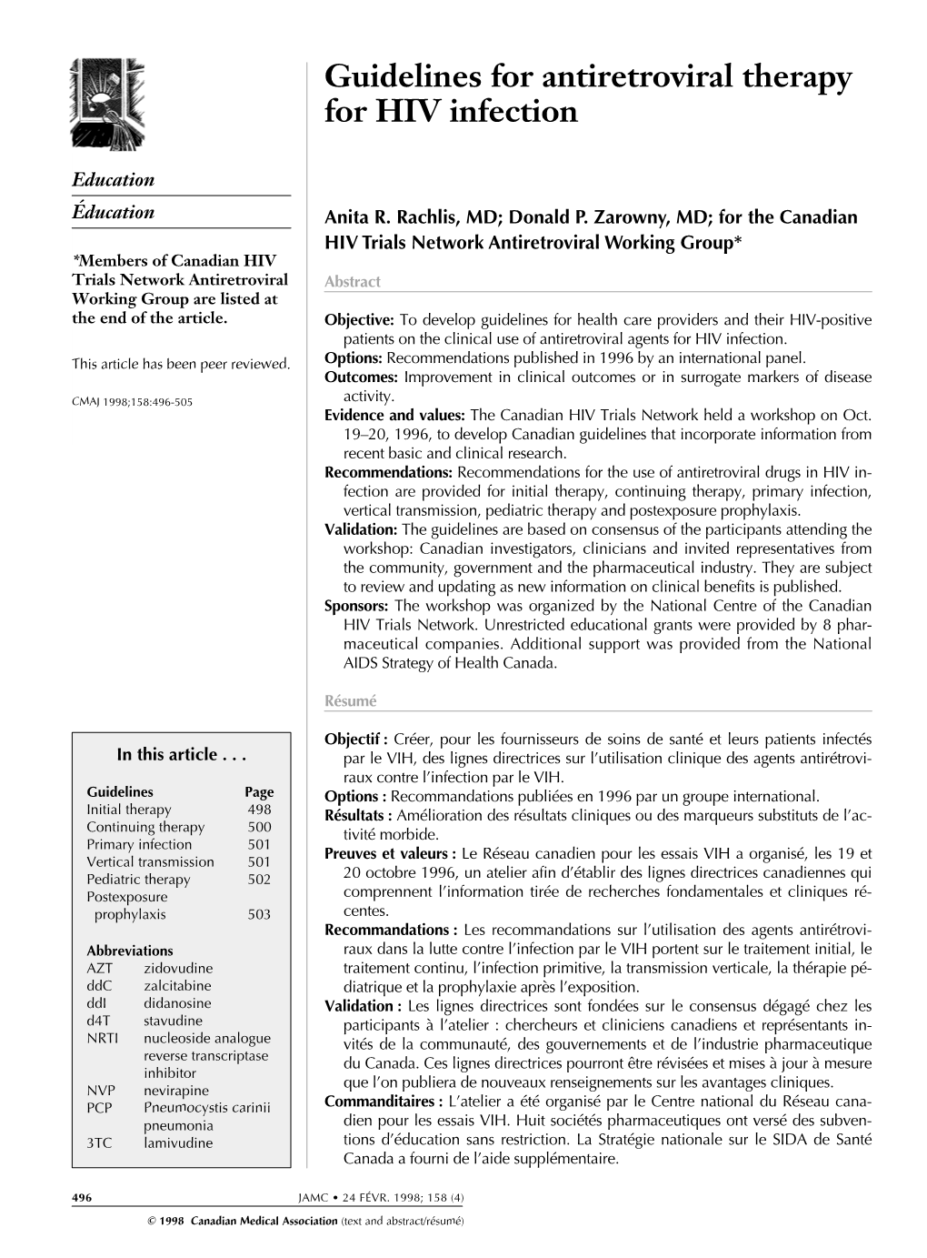 Guidelines for Antiretroviral Therapy for HIV Infection