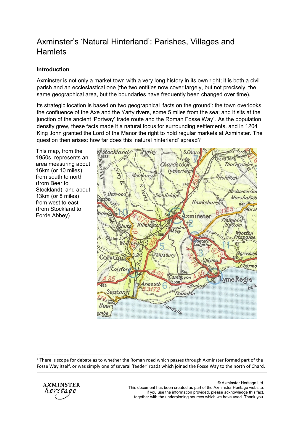 Axminster's 'Natural Hinterland': Parishes, Villages and Hamlets