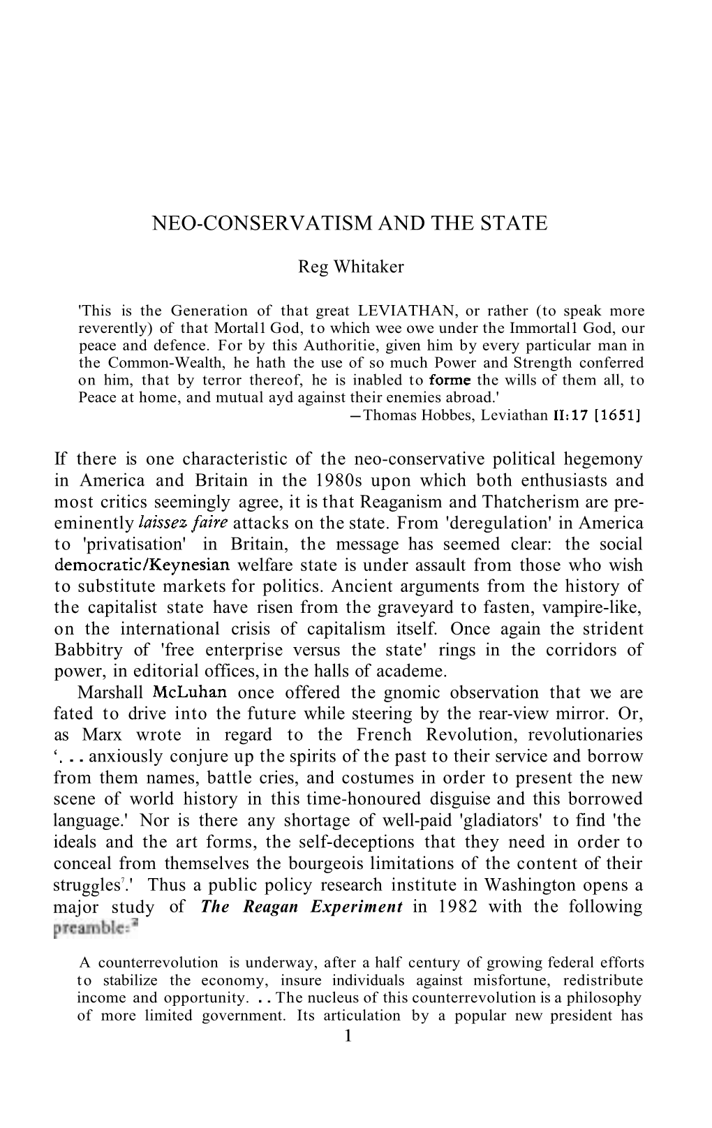 Neo-Conservatism and the State