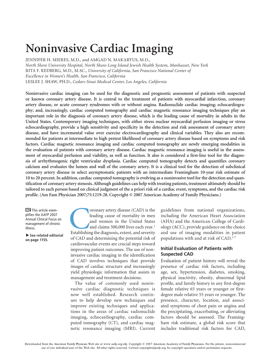 Noninvasive Cardiac Imaging JENNIFER H