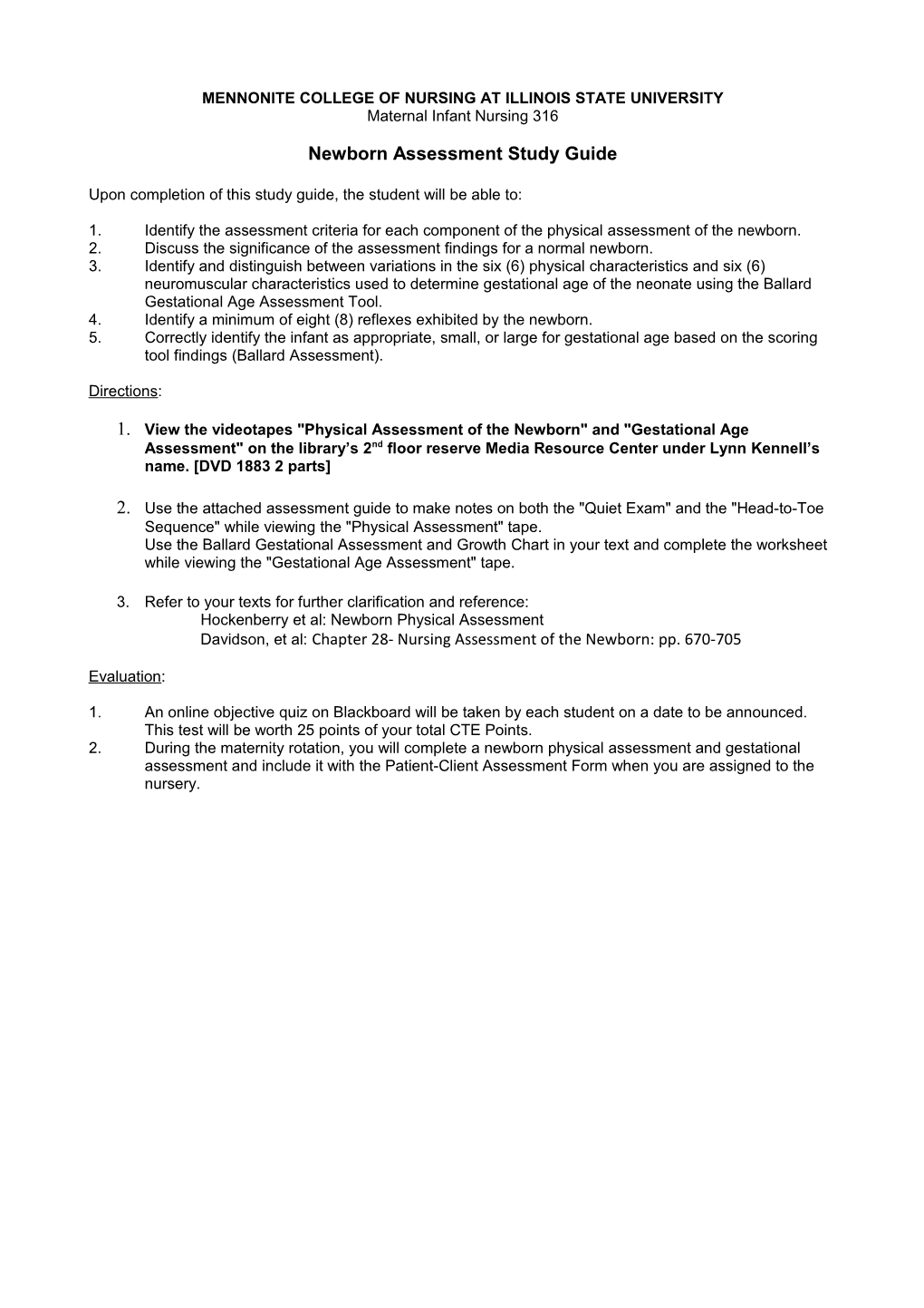 Newborn Assessment Study Guide