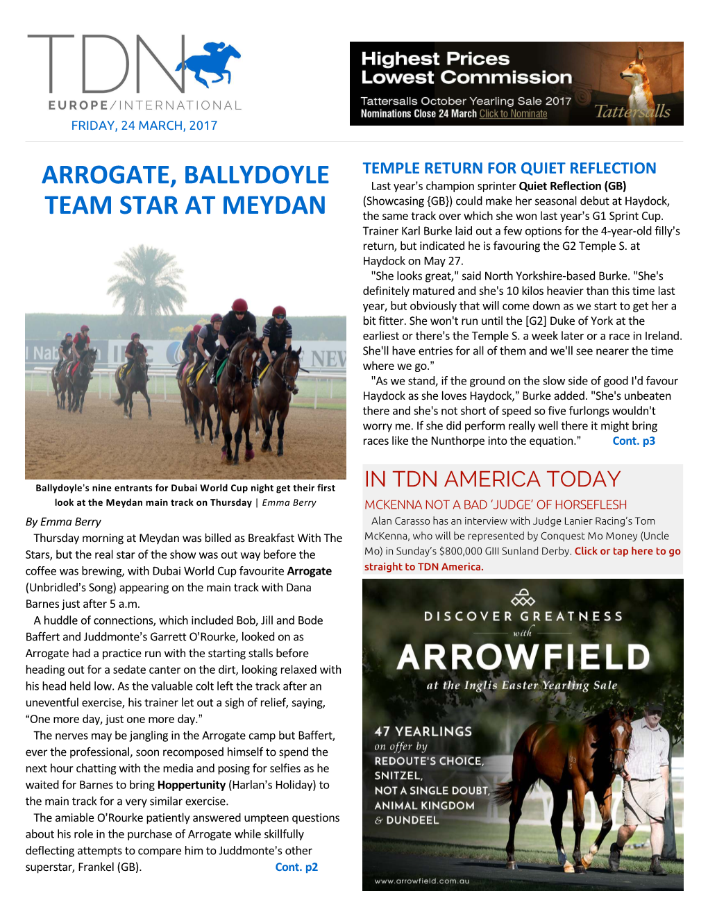 Arrogate, Ballydoyle Team Star at Meydan Cont