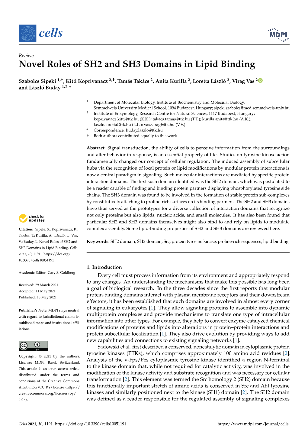 Novel Roles of SH2 and SH3 Domains in Lipid Binding