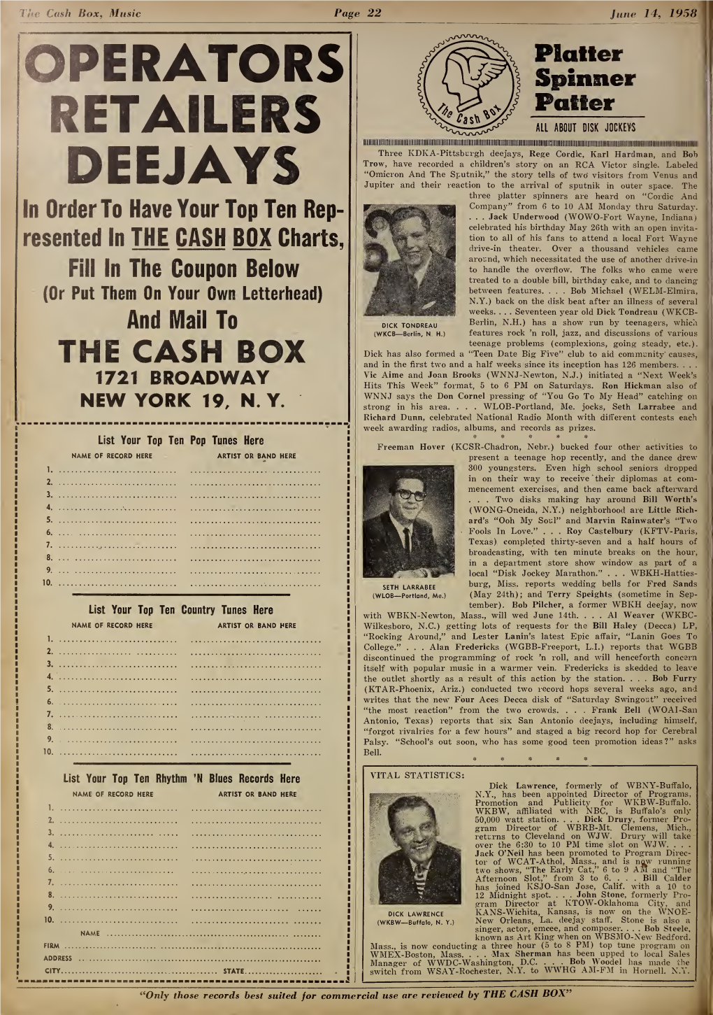 Cash Box, Music Page 22 June 14, 1958