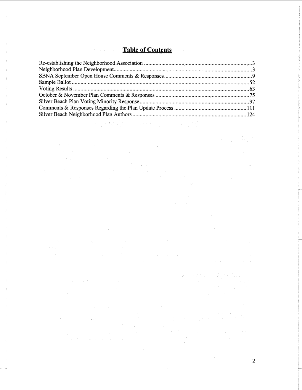 Silver Beach Table of Contents