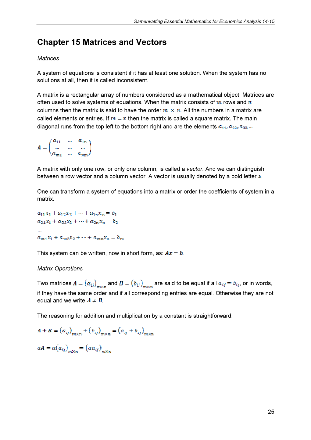 Chapter 15 Matrices and Vectors