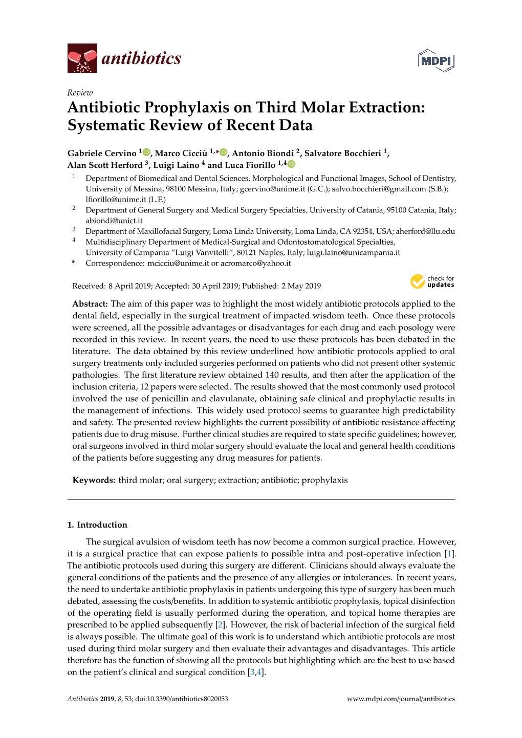 Antibiotic Prophylaxis on Third Molar Extraction: Systematic Review of Recent Data