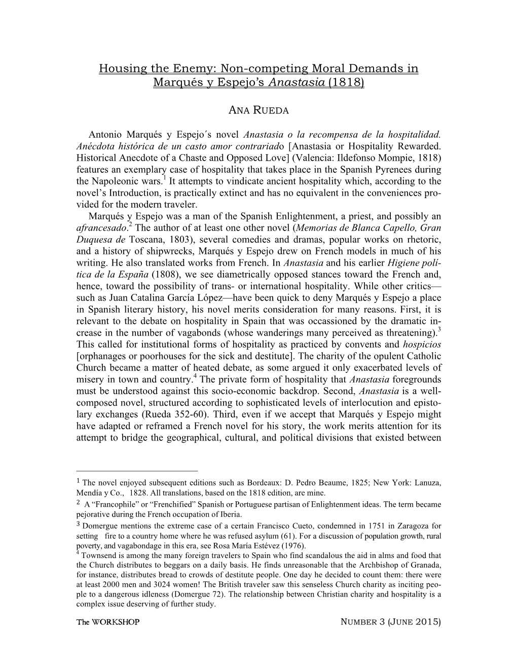 Housing the Enemy: Non-Competing Moral Demands in Marqués Y Espejo’S Anastasia (1818)