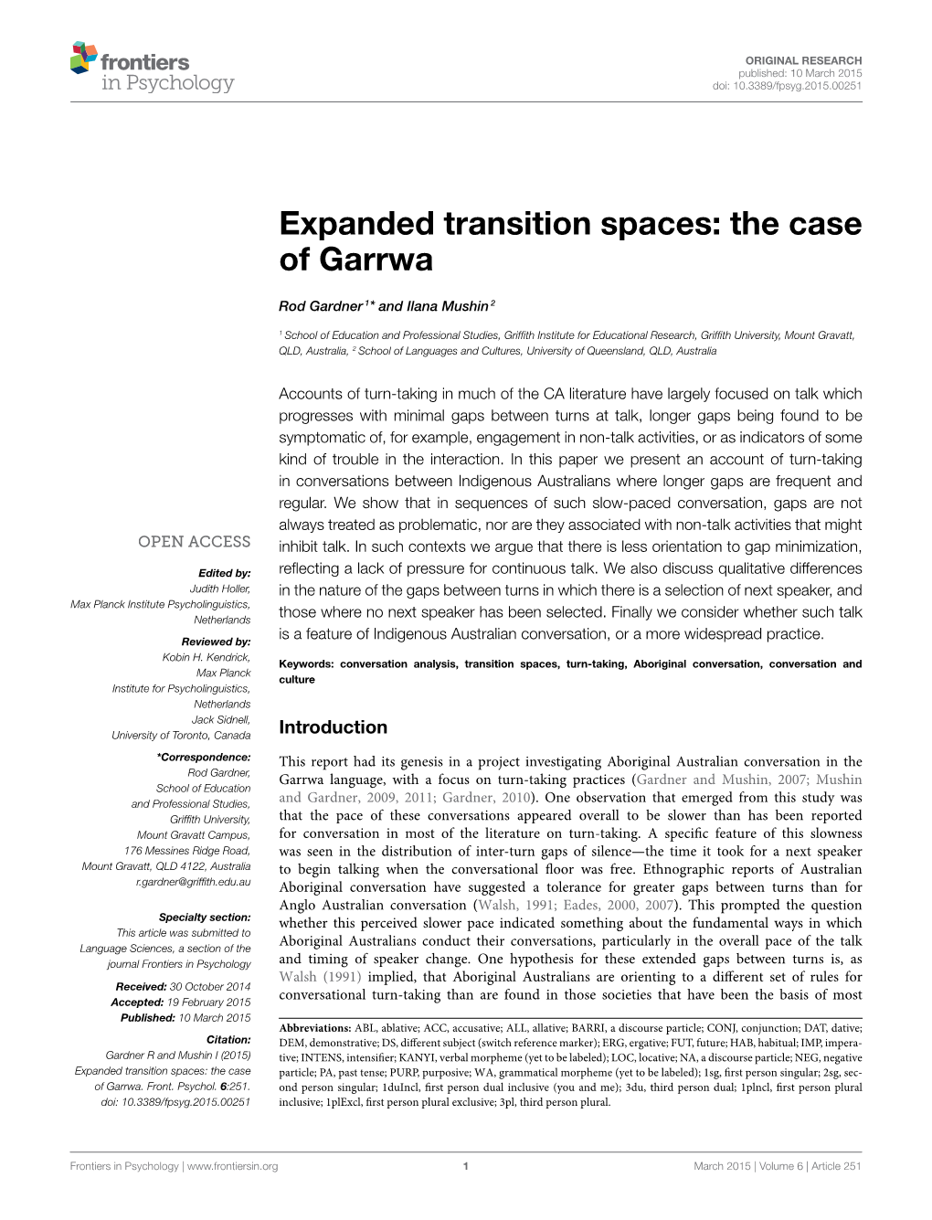 Expanded Transition Spaces: the Case of Garrwa