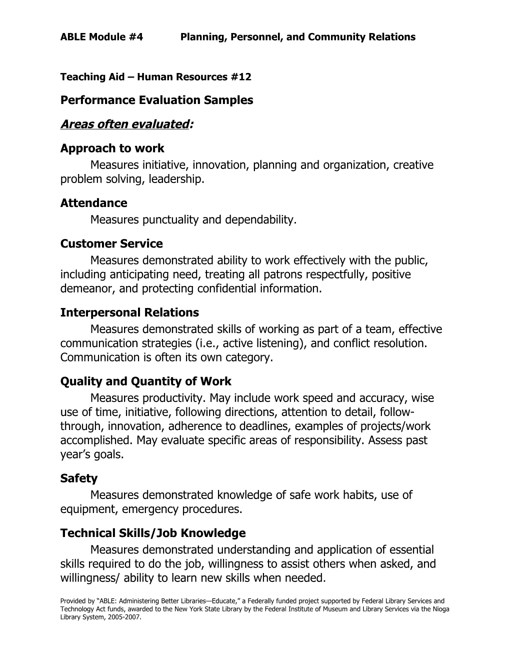 Performance Evaluation Samples