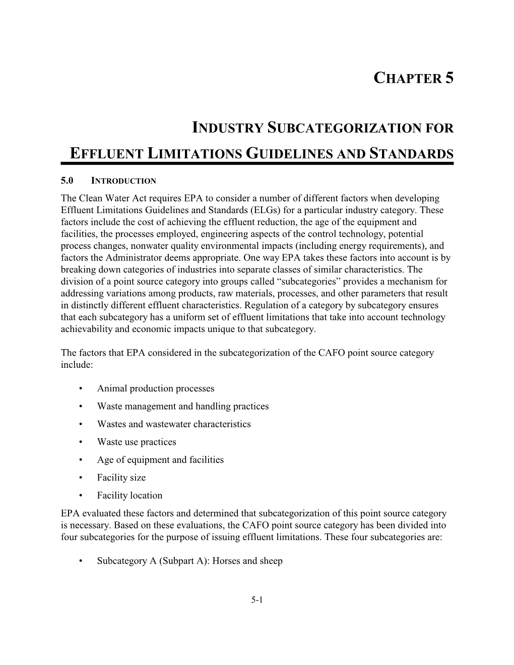 Chapter 5 Industry Subcategorization for Effluent Limitations Guidelines